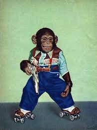 Cowboy Chimp In Roller Skates With Images Chimp Monkey See Monkey Do Cute Animals