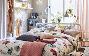Animal heads is a typical wall decor for a rustic interior but painting them in a contrasting color is a great idea to highlight their look. Decor Ideas From A Small One Room Home Ikea Bedroom Decor Cozy Small Spaces Ikea