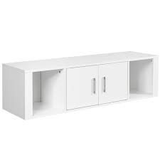 Wall cabinets come in a variety of shapes and sizes and are used to store and/or display objects. Costway Wall Mounted Floating Media Storage Cabinet Hanging Desk Hutch W Door White Walmart Canada