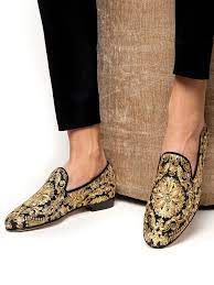 Find the perfect prom shoes stock illustrations from getty images. Mens Gold And Black Embroidered Leather Loafers Prom Shoes Milanoo Com