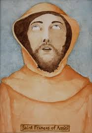 Saint Francis of Assisi Watercolor Painting (4 1/2" X 6 1/2" Image Size,  Outside Mat 8" X 10")