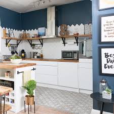 Art3d brushed metal tile can be installed in minutes over a clean and sleek surface without. Kitchen Makeover With White Units Herringbone Metro Tiles And Blue Walls