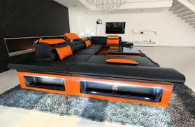 Details About Big Sectional Sofa Atlanta U Shape Design Sofa Genuine Leather With Led Lights