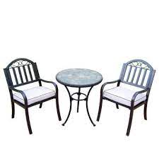 Oakland Living 24 In Table And Stone Art Rochester 3 Piece Patio Bistro Set With Solid Cushions 77100 3830 5 Cf The Home Depot Outdoor Bistro Set Oakland Living Patio Furniture Sets