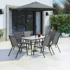 Check spelling or type a new query. 6 Seater Metal Grey Outdoor Stackable Dining Set Parasol And Base Included Furniture123