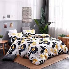 طقم مفارش سرير من قطعتين "زهور صفراء" و"ورقة سوداء"، أبيض، سرير واحد: 168 ×  229 سم : Amazon.ae: المنزل