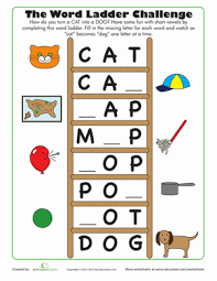 This is also a good way to build logic and reasoning skills, as she'll use the clues to help her figure out each word. Word Ladder Challenge Worksheet Education Com Word Ladders Phonics First Grade Phonics