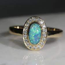 Natural Australian Boulder Opal And Diamond Gold Ring Size 6 Engagement Rings Opal Gold Diamond Wedding Band Gold Opal Engagement Ring
