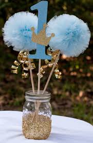 The invitees to the birthday party and the birthday boy/girl wait eagerly for a delicious cake. Prince Birthday Party Blue And Gold Baby Boy Centerpiece Table Decoration By Gracesgard First Birthday Centerpieces Birthday Centerpieces Prince Birthday Party