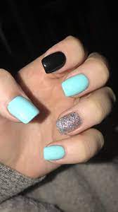Spring Vibes Spring Nails Teal Glitter Black Happygirl Acrylicnails Shortnails Teal Nails Simple Nails Teal Nail Designs