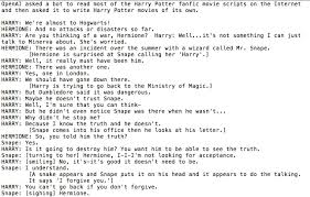 Also generates random stats for your oc character (blood status, boggart, patronus animal. Janelle Shane On Twitter Openai Asked A Bot To Read Most Of The Harry Potter Fanfic Movie Scripts On The Internet And Then Asked It To Write Harry Potter Movies Of Its