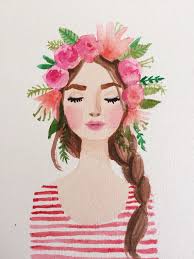 Print Of Flower Crown Girl Original Watercolor Painting Pink Etsy Watercolor Art Art Drawings Watercolor Girl