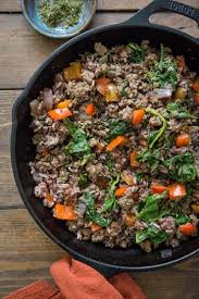 One Skillet Ground Beef And Wild Rice With Onion Garlic Rainbow Chard And Bell Pepper An Easy Wild Rice Recipes Healthy Ground Beef Healthy Beef Recipes