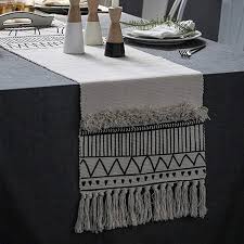 Kimode Moroccan Fringe Table Runner Bohemian Geometric Handmade Woven Tufted Cotton Canvas Fabric De Amazon Home Decor Boho Table Runner Minimalist Home Decor