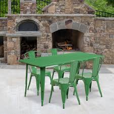 Woodside folding metal outdoor garden patio dining table and 2 chairs set. 31 5x63 Green Metal Table Set Et Ct005 4 30 Gn Gg Restaurantfurniture4less Com