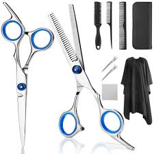 Thinning shears are similar to cutting shears except they have teeth notched out on one or both. Amazon Com Hair Cutting Scissors Kits 9 Pcs Stainless Steel Haircut Shears Set Yblntek Barber Thinning Scissors Hairdressing Shears With Cape Clips Comb For Barber Salon Homemen Women Kids Adults Shear Sets Home Improvement