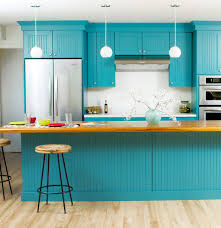 Why Not A Blue Kitchen Bold And Bright Blue Cottage Styled Kitchen Design By Designer Diana Teal Kitchen Cabinets Teal Kitchen Blue Painted Kitchen Cabinets