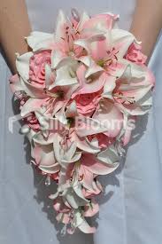 Pretty Eye Catching Pink Rose Stargazer And Calla Lily Bridal Cascade Bouquet Pink Calla Lilies Calla Lily Bridal Bridal Bouquet