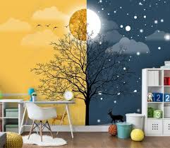 We print a vast selection of wallpaper and high resolution graphics such as 3d visuals and presonalised designs.easy installation with self adhesive technology allowing for easy on and easy off applications.easy to clean using a cloth , water and a mild detergent.cover uneven walls and hide any contruction defeacts. A Sun Day Deer And Midnight Sky Tree Clouds Moon Wallpaper Etsy In 2021 Custom Photo Wallpaper Abstract Wallpaper Wall Wallpaper