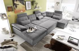 Ob die ottomane rechts oder links angebracht werden kann, welche bezüge, fußformen oder abschlusskanten und gestelle ihren vorstellungen die produktfotos zeigen ihnen, wie sie das sofa stellen und gegebenenfalls umbauen können. Couch Wohnlandschaft Schlaffunktion Schlafsofa Grau Grau Hell Ottomane Rechts
