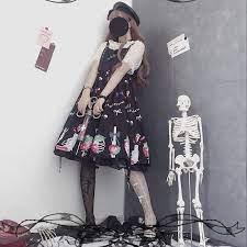 ゴスロリ系 ワンピ crazygirl 病み可愛い オリジナルデザイン いちご サスペンダー 十字架 ロリィタ 原宿系10代 20代 天使と悪魔 サブカル系ファッション seasonz powered by base ファッション ゴスロリ ワンピ