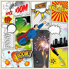 Mock Up Of A Typical Comic Book Page Vector Comics Pop Art Superhero Concept Blank Layout Template With Clouds Beams Speech Bubbles Isolated Bubles Symbols Comic Book Layout Pop Art Comic