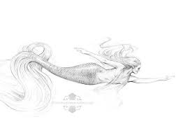 Black And White Mermaid Drawing 8x10 Inch Print Mother Mermaid And Baby Art Unframed Graphite Pencil Drawing Black And White Illustration Mermaid Art Mermaid Drawings Drawings
