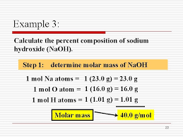 Analysis of bleaching powder, calcium hypochlorite bleach liquor using the molar mass of sulfuric acid, and knowing that one molecule can donate 2 protons we can find the equivalent weight. Molar Mass Of Naoh In Amu