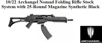 Very good with a few small scratches. 10 22 Archangel Nomad Folding Rifle Stock System With 25 Round Magazine Synthetic Black Mg925