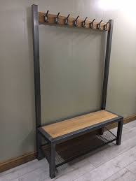 Banc En Acier Pour Halls Industriel Avec Rangement Pour Chaussures Bottes Avec Porte Manteau Rail Deco Chambre Meuble Fer Et Bois Mobilier De Salon Meuble Bois Metal
