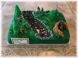 This cake was a borrowed idea….as are many of my designs. Battlefield Cake Army Birthday Cakes Army S Birthday Army Cake