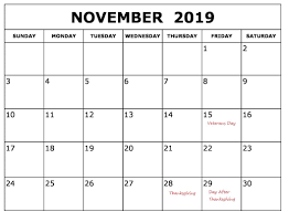 Free November 2019 Calendar With Holidays 2019 Calendar Holiday Words Calendar