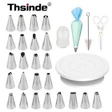 Thsinde 29 Pcs Cake Decorating Supplies Tip With Turncake Turntable Rotating Cake Stand And Stainless Cake Decorating Supplies Pastry Stand Rotating Cake Stand