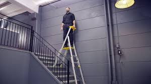 Secure extension ladder feet against the stairs. Stairwell Ladder 77s Wibe Ladders