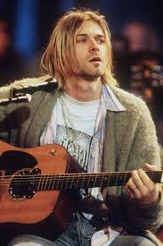 Kurt Cobain Playing Guitar Hairstyle For Men Grey Cardigan White Shirt In 2020 Kurt Cobain Photos Kurt Cobain Unplugged Nirvana Kurt Cobain