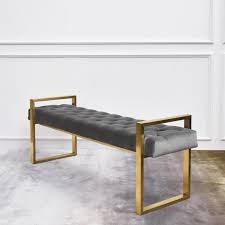 Lisse Gold Bench Tufted Grey Velvet Poltronas Sala De Estar Ideia Moveis Moveis De Luxo