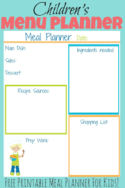 Children S Meal Planners More Excellent Me Cooking Classes For Kids Childrens Meals Meal Planner Printable Free