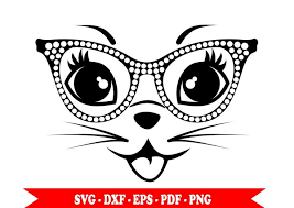 Cat Svg Kitten Face With Outline Glasses Clip Art In Digital Etsy Face Outline Clip Art Art