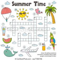 Summer crossword puzzle printable 1st 6th grade teachervision. Summer Time Crossword Game For Kids Funny Educational Activity Page Vacation Logic Puzzle Sun Airplane Palm Whale Canstock