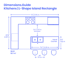 When considering kitchen island size in small kitchens, 450mm deep cupboards plus overhang still give good usable storage and prep space. L Shape Island Rectangle Kitchens Dimensions Drawings Dimensions Com