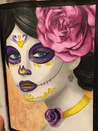 Busy colouring in the Rick St Dennis Mfa dia de los muertes coloring book.  Using faber castell polychromos