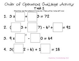 Order Of Operations Challenge Task 2 Order Of Operations Math Challenge Middle School Math