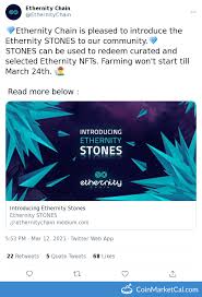 Ethernity chain is down 8.68% in the last 24 hours. Ethernity Chain Ern Stones Farming