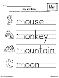 Say And Trace Letter M Beginning Sound Words Worksheet Myteachingstation Com