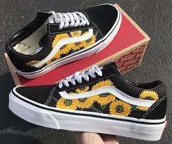 Black And White Checkered Vans With Sunflowers Handpainted Sunflower Vans Vans Shoes Custom Vans Shoes Custom Painted Shoes