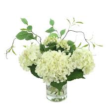 Filled with blue and white hydrangea, blue thistle, white allium mixed with tea leaf greenery and displayed in a decorative glass vase. Creative Displays Inc Hydrangea Floral Arrangement In Vase Reviews Perigold