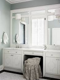 Bathroom Vanity Lights Mounted On Trimmed Out Plate Mirror Window Between Sinks Glamorous Bathroom Decor Bathrooms Remodel Modern Bathroom Decor