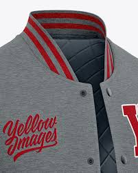 Download Men S Heather Letterman Jacket Or Varsity Jacket Front Half Side View In Apparel Mockups On Yellow Images Object Mockups