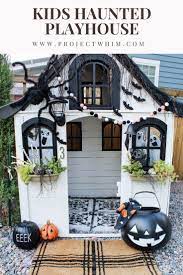 How To Decorate A Kids Outdoor Play House For Halloween Halloween Decorations For Kids Cute Halloween Decorations Halloween Outdoor Decorations
