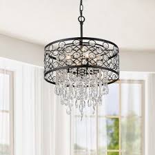 Small crystal chandelier pendant light fixture black hanging vintage elegant. House Of Hampton Dupuy 4 Light Unique Statement Drum Pendant With Crystal Accents Metal Drum Shade Crystal Chandelier Black Crystal Chandelier